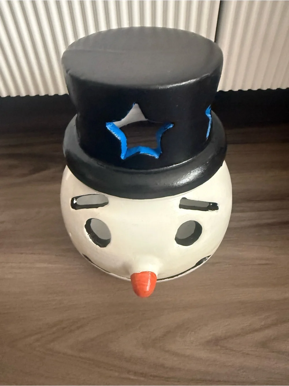 Vintage Frosty Snowman Head Luminary Christmas Candle Holder 9.25”